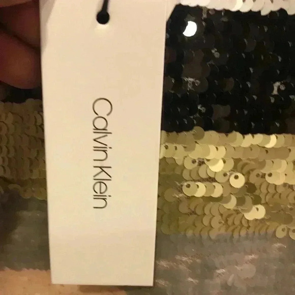 Calvin Klein Sequins Striped Black/Gold/Silver/Pink/White Top-Size L - Picture 9 of 9